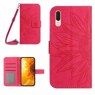 For Huawei P20 Skin Feel Sun Flower Pattern Flip Leather Phone Case with Lanyard(Rose Red)
