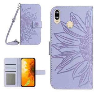 For Huawei P20 Lite Skin Feel Sun Flower Pattern Flip Leather Phone Case with Lanyard(Purple)