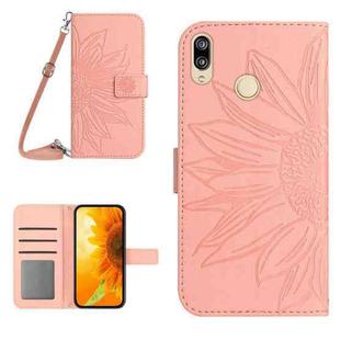 For Huawei P20 Lite Skin Feel Sun Flower Pattern Flip Leather Phone Case with Lanyard(Pink)
