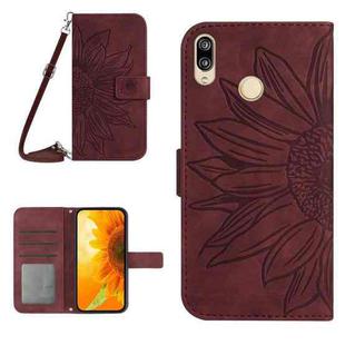 For Huawei P20 Lite Skin Feel Sun Flower Pattern Flip Leather Phone Case with Lanyard(Wine Red)
