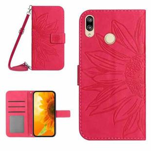 For Huawei P20 Lite Skin Feel Sun Flower Pattern Flip Leather Phone Case with Lanyard(Rose Red)