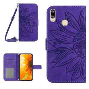 For Huawei P20 Lite Skin Feel Sun Flower Pattern Flip Leather Phone Case with Lanyard(Dark Purple)