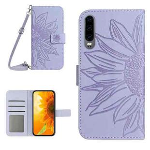 For Huawei P30 Skin Feel Sun Flower Pattern Flip Leather Phone Case with Lanyard(Purple)