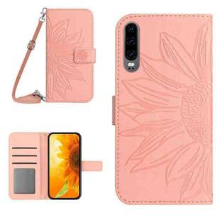 For Huawei P30 Skin Feel Sun Flower Pattern Flip Leather Phone Case with Lanyard(Pink)