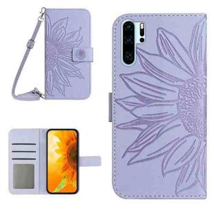 For Huawei P30 Pro Skin Feel Sun Flower Pattern Flip Leather Phone Case with Lanyard(Purple)