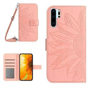 For Huawei P30 Pro Skin Feel Sun Flower Pattern Flip Leather Phone Case with Lanyard(Pink)