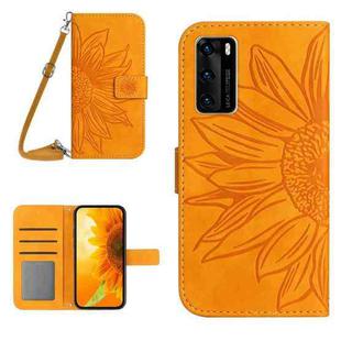For Huawei P40 Skin Feel Sun Flower Pattern Flip Leather Phone Case with Lanyard(Yellow)