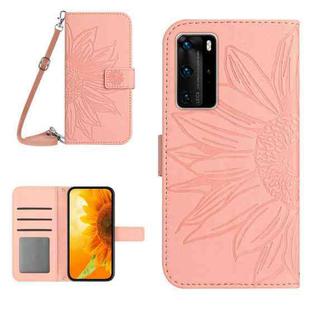 For Huawei P40 Pro Skin Feel Sun Flower Pattern Flip Leather Phone Case with Lanyard(Pink)