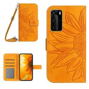 For Huawei P40 Pro Skin Feel Sun Flower Pattern Flip Leather Phone Case with Lanyard(Yellow)