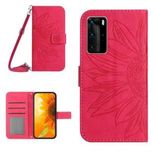 For Huawei P40 Pro Skin Feel Sun Flower Pattern Flip Leather Phone Case with Lanyard(Rose Red)