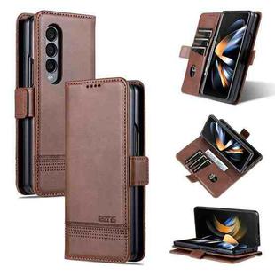For Samsung Galaxy Z Fold3 5G AZNS Magnetic Calf Texture Horizontal Flip Leather Phone Case(Dark Brown)