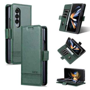 For Samsung Galaxy Z Fold3 5G AZNS Magnetic Calf Texture Horizontal Flip Leather Phone Case(Dark Green)
