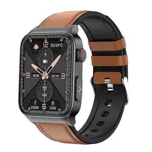 E500 1.83 inch HD Square Screen Leather Watch Strap Smart Watch Supports ECG Monitoring / Non-invasive Blood Sugar(Brown)