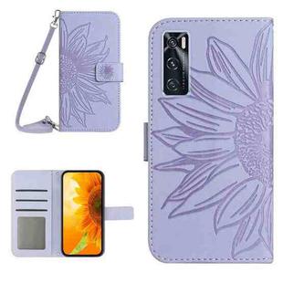 For vivo V20 SE/Y70 Skin Feel Sun Flower Pattern Flip Leather Phone Case with Lanyard(Purple)