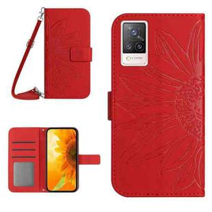 For vivo V21 4G/V21 5G Skin Feel Sun Flower Pattern Flip Leather Phone Case with Lanyard(Red)