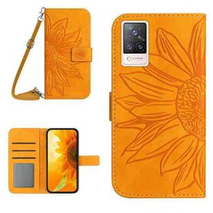 For vivo V21 4G/V21 5G Skin Feel Sun Flower Pattern Flip Leather Phone Case with Lanyard(Yellow)
