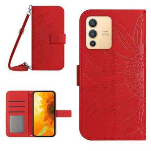 For vivo V23 5G Skin Feel Sun Flower Pattern Flip Leather Phone Case with Lanyard(Red)