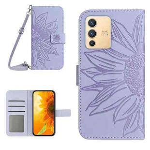For vivo V23 5G Skin Feel Sun Flower Pattern Flip Leather Phone Case with Lanyard(Purple)