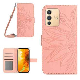 For vivo V23 5G Skin Feel Sun Flower Pattern Flip Leather Phone Case with Lanyard(Pink)