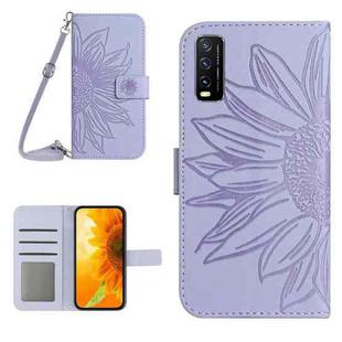 Skin Feel Sun Flower Pattern Flip Leather Phone Case with Lanyard For vivo Y20 2020/Y20s/Y20i/iQOO U1X/Y11S/Y12S/Y30/Y30S(Purple)