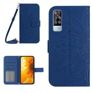 For vivo Y51 2020 India Edition/Y31 Skin Feel Sun Flower Pattern Flip Leather Phone Case with Lanyard(Dark Blue)