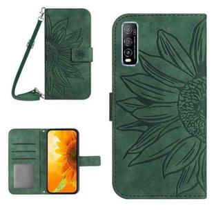 For vivo Y70S/iQOO U1/Y51S Skin Feel Sun Flower Pattern Flip Leather Phone Case with Lanyard(Green)
