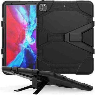 For iPad Pro 12.9 inch (2020) Shockproof Colorful Silicon + PC Protective Tablet Case with Holder & Shoulder Strap & Hand Strap (Black)
