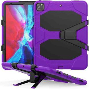 For iPad Pro 12.9 inch (2020) Shockproof Colorful Silicon + PC Protective Tablet Case with Holder & Shoulder Strap & Hand Strap (Purple)