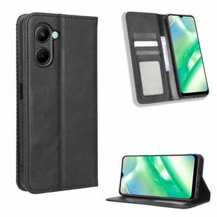 For Realme C33 4G Magnetic Buckle Retro Texture Leather Phone Case(Black)