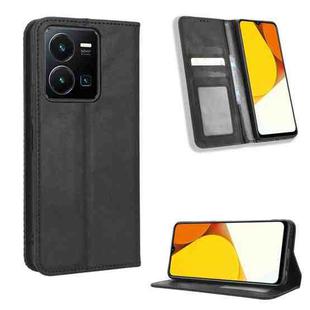 For vivo Y35 4G / Y22s 4G / Y22 4G 2022 Magnetic Buckle Retro Texture Leather Phone Case(Black)