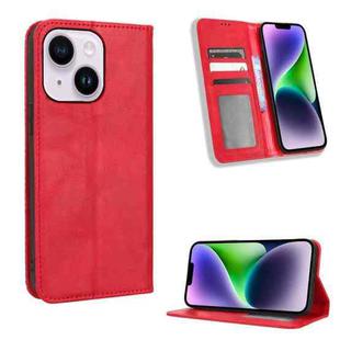 For iPhone 14 Plus Magnetic Buckle Retro Texture Leather Phone Case(Red)