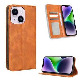 For iPhone 14 Plus Magnetic Buckle Retro Texture Leather Phone Case(Brown)