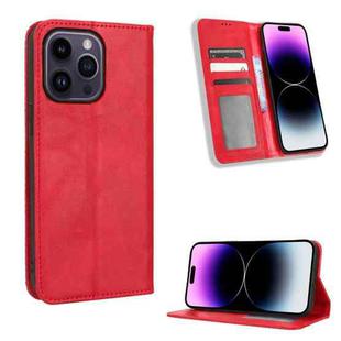 For iPhone 14 Pro Max Magnetic Buckle Retro Texture Leather Phone Case(Red)