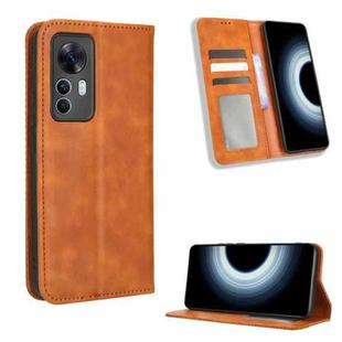 For Xiaomi 12T / Redmi K50 Ultra Magnetic Buckle Retro Texture Leather Phone Case(Brown)