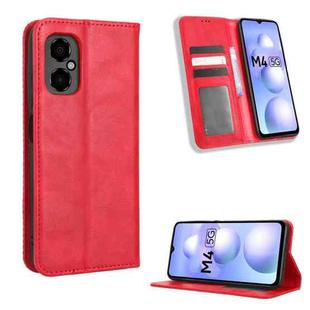 For Xiaomi Poco M4 5G Magnetic Buckle Retro Texture Leather Phone Case(Red)