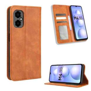 For Xiaomi Poco M4 5G Magnetic Buckle Retro Texture Leather Phone Case(Brown)