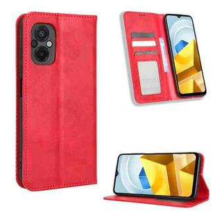 For Xiaomi Poco M5 Magnetic Buckle Retro Texture Leather Phone Case(Red)