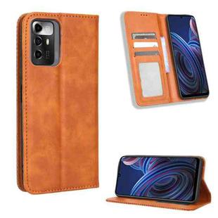 For ZTE Blade A72 5G Magnetic Buckle Retro Texture Leather Phone Case(Brown)