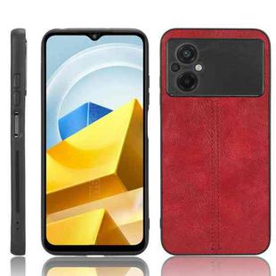 For Xiaomi Poco M5 4G Sewing Cow Pattern Skin PC + PU + TPU Phone Case(Red)