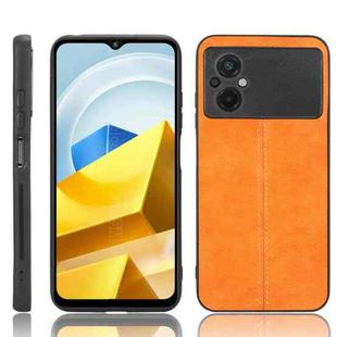 For Xiaomi Poco M5 4G Sewing Cow Pattern Skin PC + PU + TPU Phone Case(Orange)