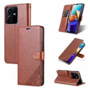 For vivo Y22/Y22s/Y35 4G AZNS Sheepskin Texture Flip Leather Phone Case(Brown)