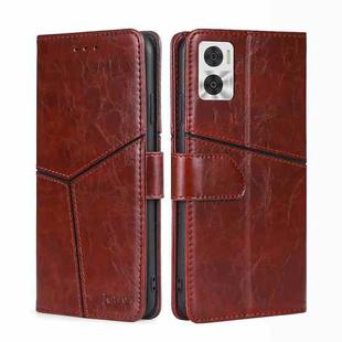 For Motorola Moto E22/E22i Geometric Stitching Horizontal Flip Leather Phone Case(Dark Brown)
