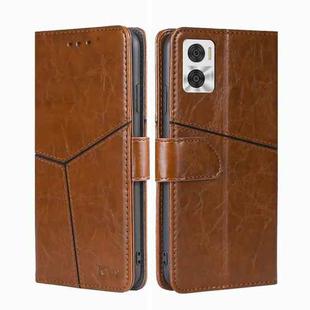 For Motorola Moto E22/E22i Geometric Stitching Horizontal Flip Leather Phone Case(Light Brown)