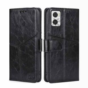 For Motorola Moto E22/E22i Geometric Stitching Horizontal Flip Leather Phone Case(Black)