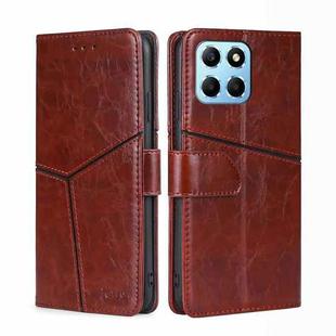 For Honor X8 5G/X6 Geometric Stitching Horizontal Flip Leather Phone Case(Dark Brown)