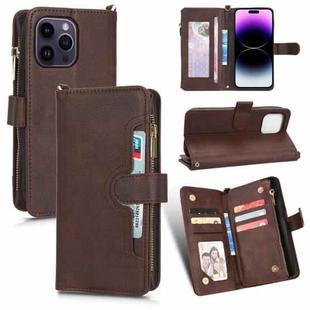 For iPhone 14 Pro Max Litchi Texture Zipper Leather Phone Case(Brown)
