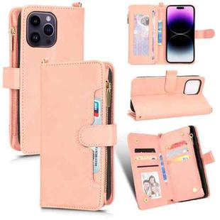 For iPhone 14 Pro Max Litchi Texture Zipper Leather Phone Case(Pink)