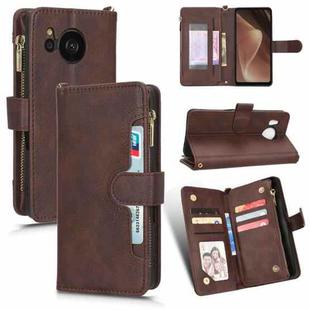 For Sharp Aquos Sense7 Litchi Texture Zipper Leather Phone Case(Brown)