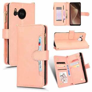 For Sharp Aquos Sense7 Litchi Texture Zipper Leather Phone Case(Pink)