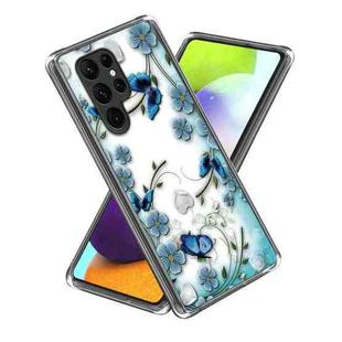 For Samsung Galaxy S23 Ultra 5G Colored Drawing Clear TPU Phone Protective Case(Blue Butterfly)